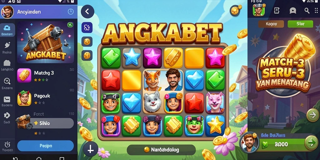 Tangkapan layar gameplay ANGKABET menunjukkan kecocokan item Match-3 yang dinamis.