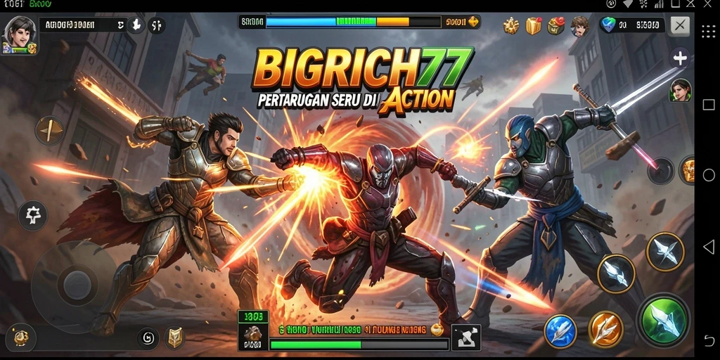 Tampilan menegangkan dari gameplay action BIGRICH77.