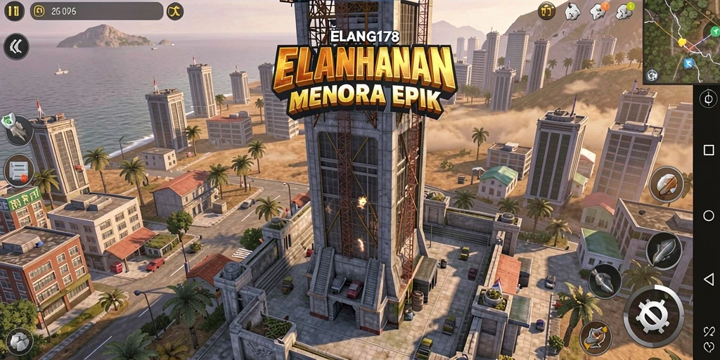 Screenshot ELANG178 menampilkan aksi percikan menara pertahanan yang menakjubkan.