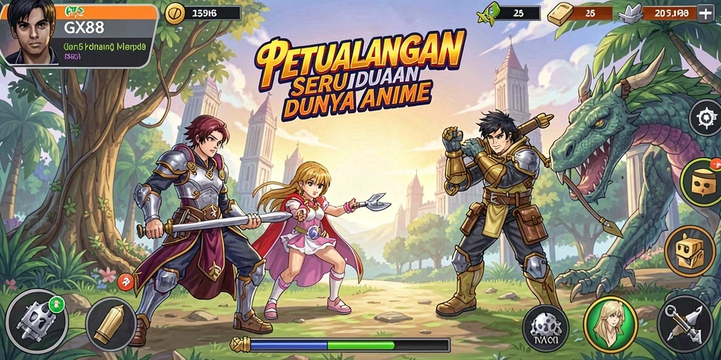 Tangkapan layar GX88 menampilkan aksi seru dari karakter Anime.