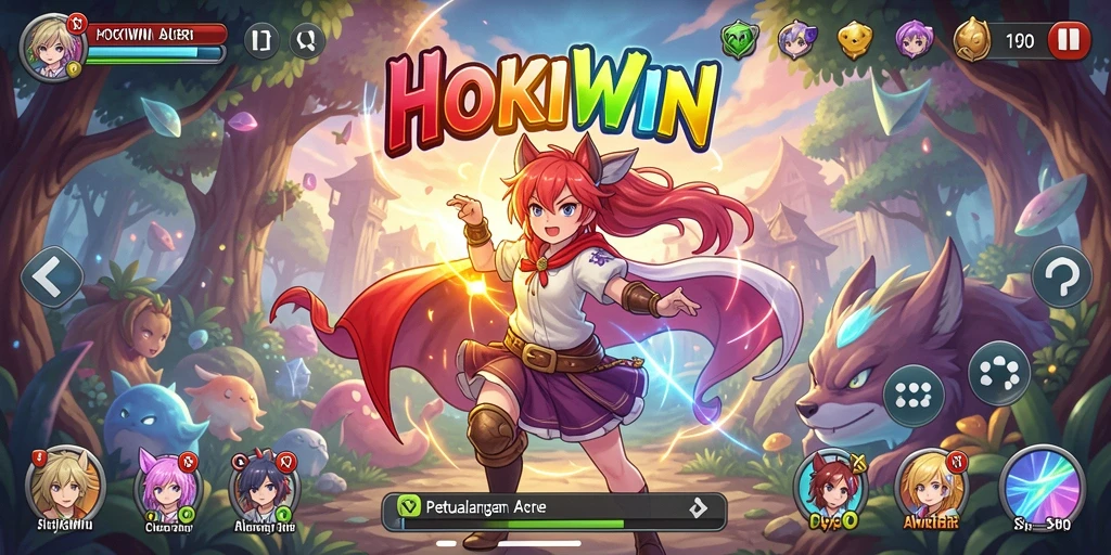 Screenshot HOKIWIN menampilkan aksi pertarungan karakter anime yang seru.