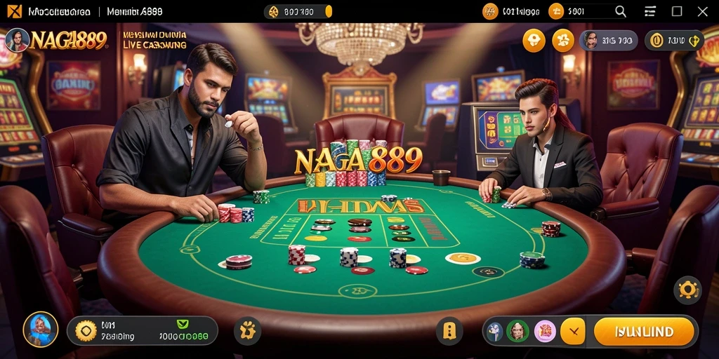 Screenshot NAGA889 menampilkan dealer live dengan pemain yang menikmati gameplay Live Casino.