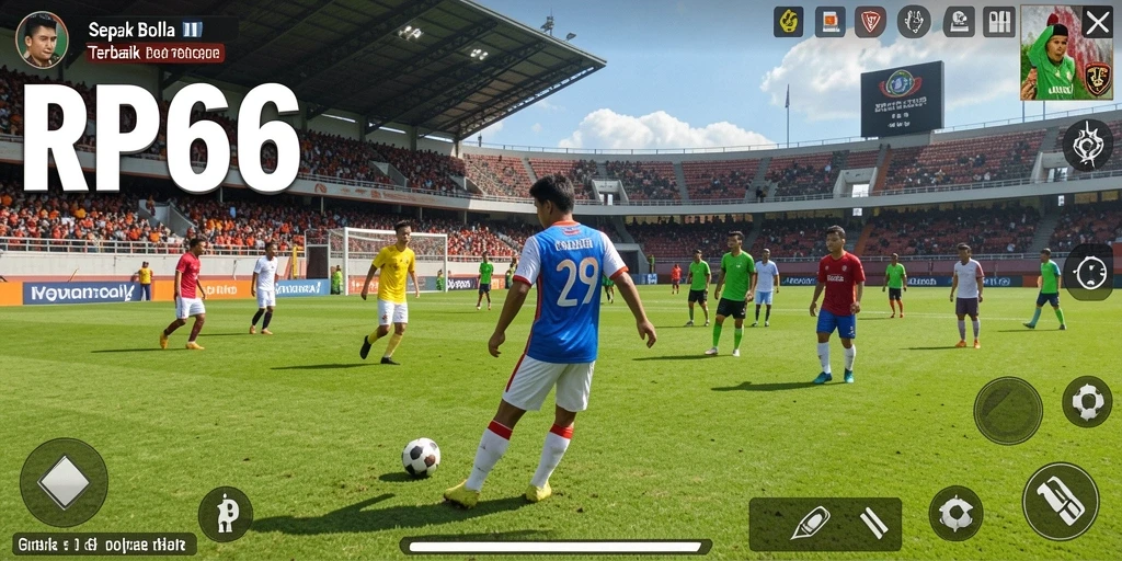 Tampilan gameplay RP66 dengan aksi sepak bola yang seru.